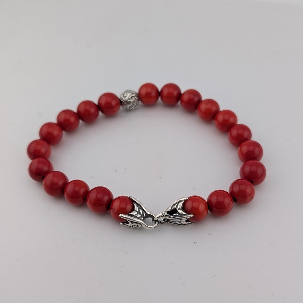 David Yurman Men's Spiritual Bead Bracelet with Red Coral & Silver wave